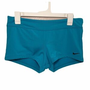 Nike Women's Swim Essential Kick Shorts Teal Athletic Shorts with Black Swoosh L